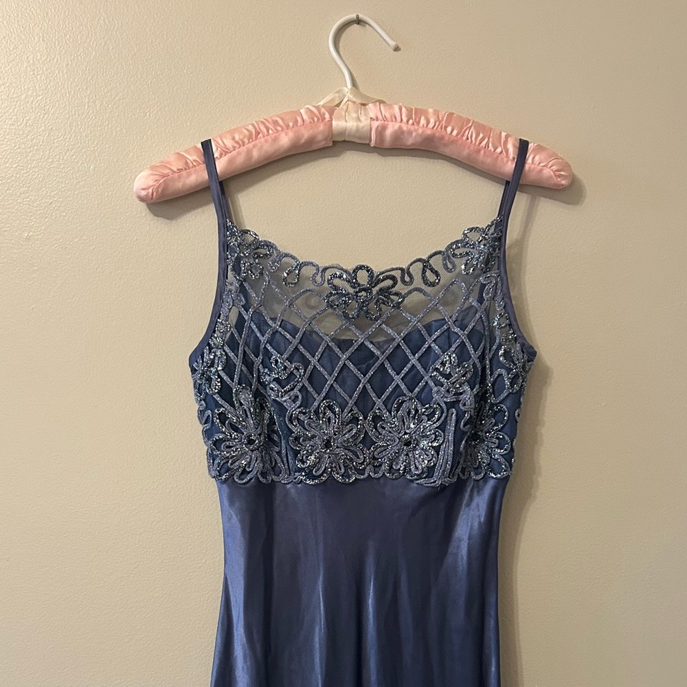 ▪️sold on depop▪️ 90s blue silver formal maxi dress floral y2k prom long dress - Picture 8 of 15